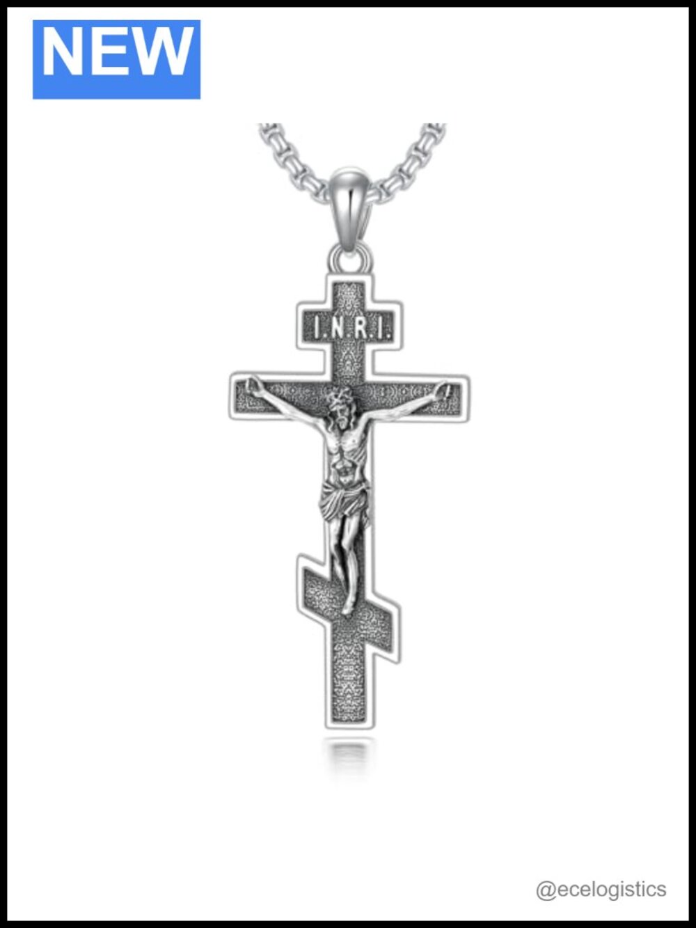 925 Sterling Silver Orthodox Crucifix Pendant Necklace Stainless Steel Chain